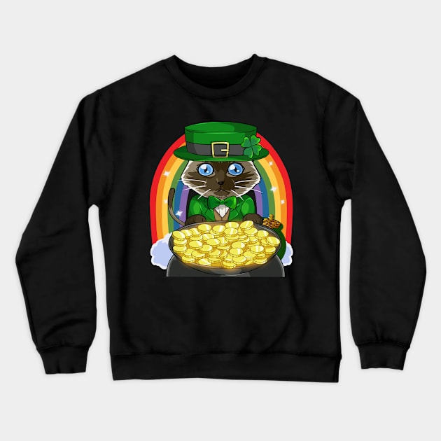 Siamese Cat Leprechaun St Patricks Day Crewneck Sweatshirt by Noseking